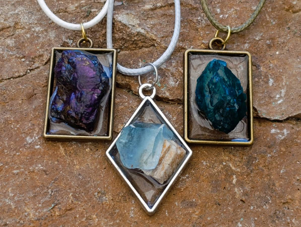 Hand Made Specially Selected Mixed Crystal Pendants - Set in Resin x 6 From Southern Africa - Toprock Gemstones and Minerals 