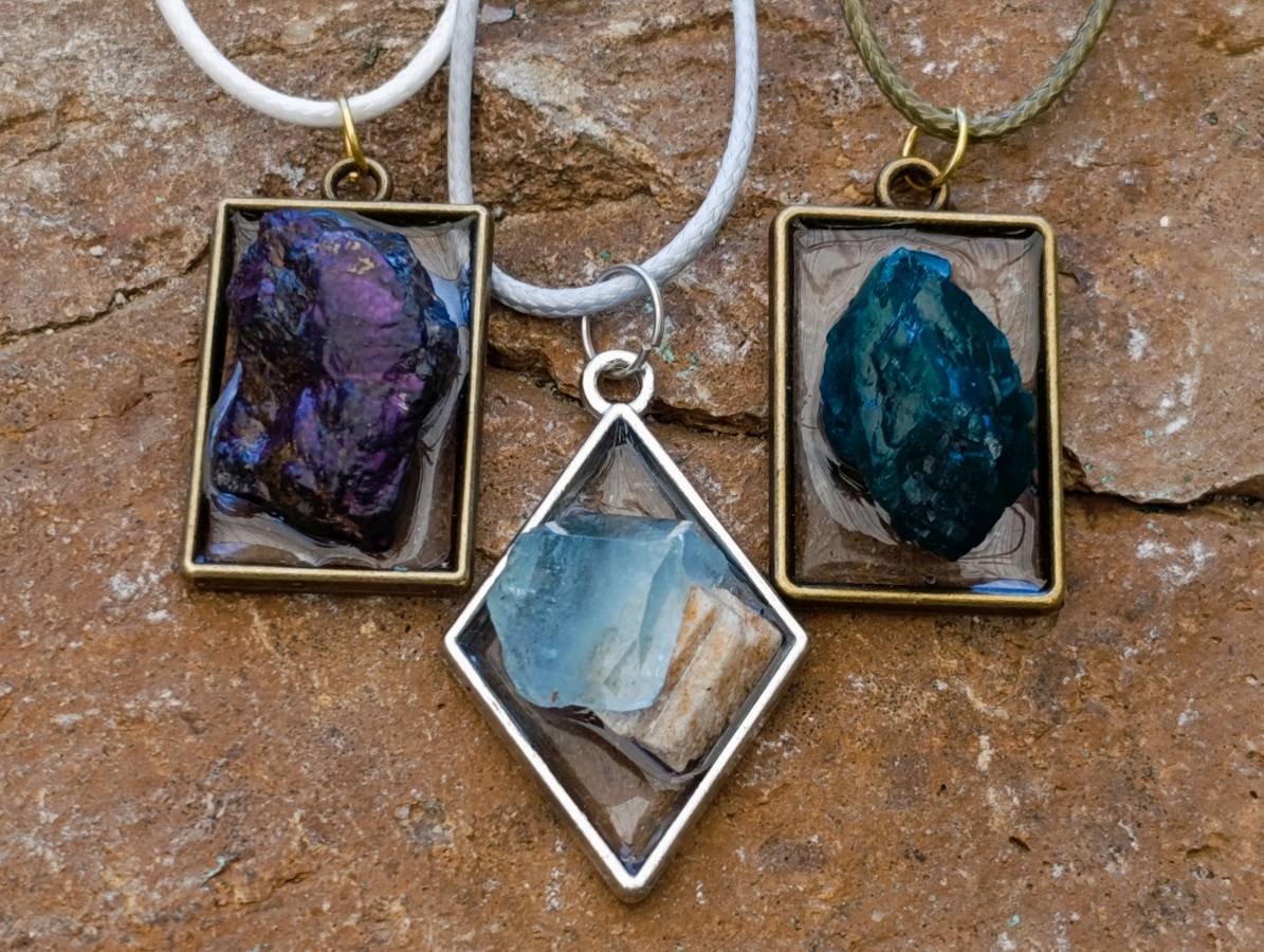 Hand Made Specially Selected Mixed Crystal Pendants - Set in Resin x 6 From Southern Africa - Toprock Gemstones and Minerals 