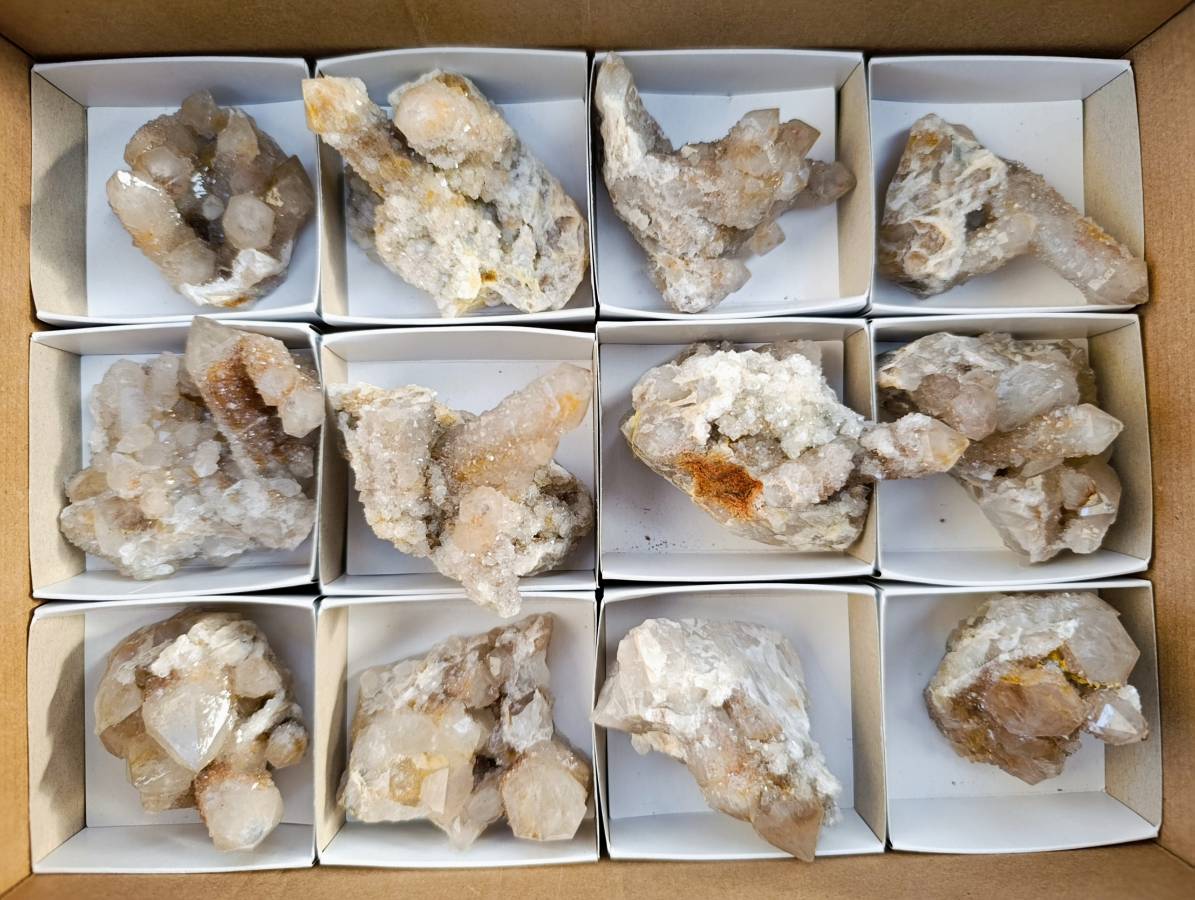 Natural Golden Limonite Coated Fairy Spirit Quartz Clusters x 12 From South Africa - Toprock Gemstones and Minerals 