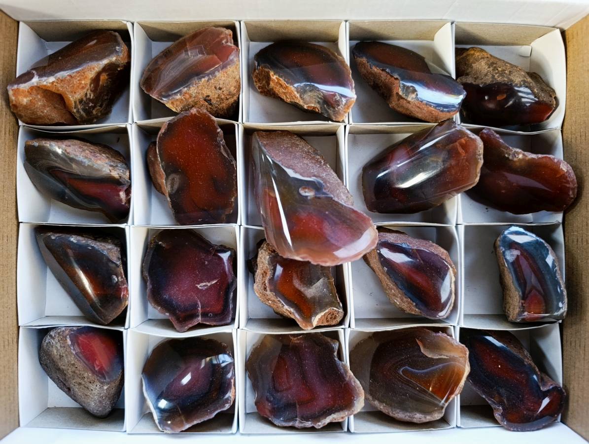 Polished On One Side Red Sashe River Agate Nodules x 20 From Zimbabwe - Toprock Gemstones and Minerals 