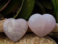 Polished Rose Quartz Gemstone Hearts x 2 Ambatondrazaka, Madagascar
