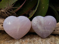 Polished Rose Quartz Gemstone Hearts x 2 Ambatondrazaka, Madagascar