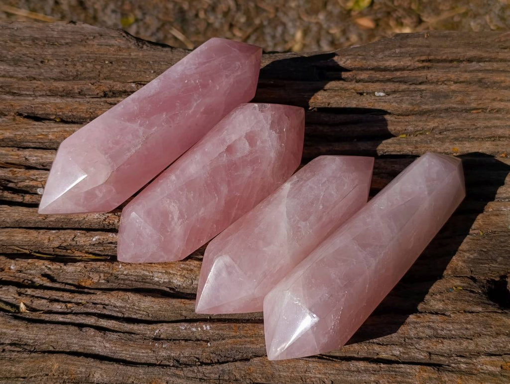 Polished Double Terminated Rose Quartz Points x 4 Madagascar - Toprock Gemstones and Minerals 