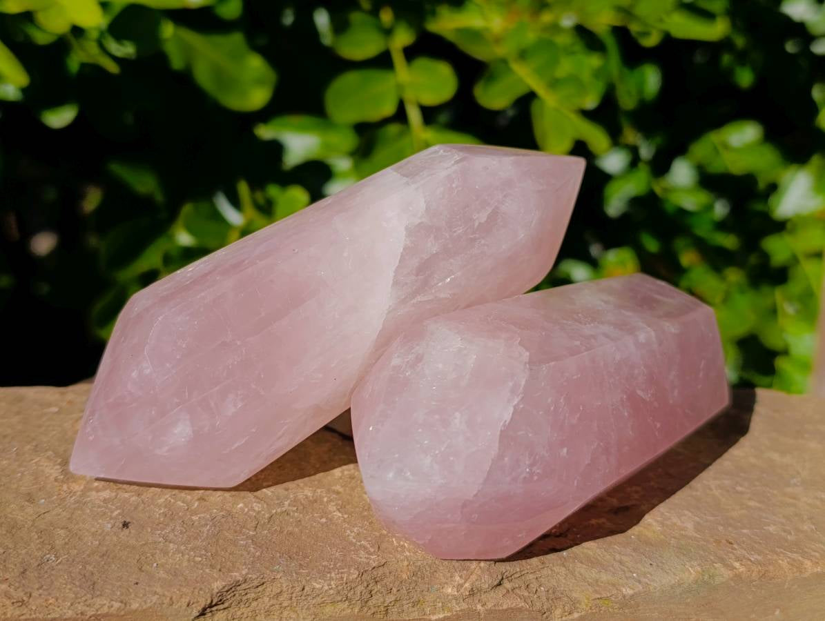 Polished Double Terminated Rose Quartz Points x 4 Madagascar - Toprock Gemstones and Minerals 