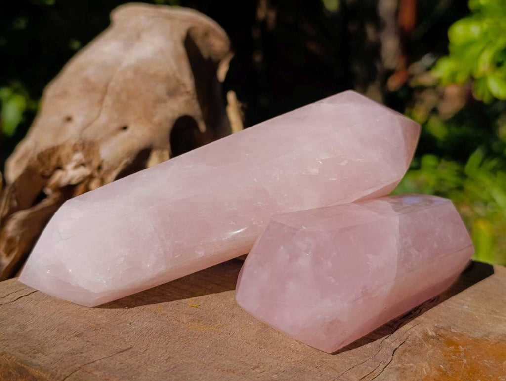 Polished Double Terminated Rose Quartz Points x 4 Madagascar - Toprock Gemstones and Minerals 