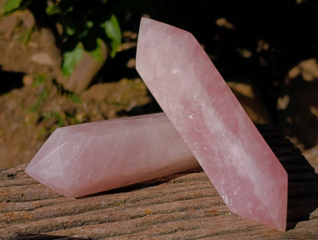 Polished Double Terminated Rose Quartz Points x 4 Madagascar - Toprock Gemstones and Minerals 