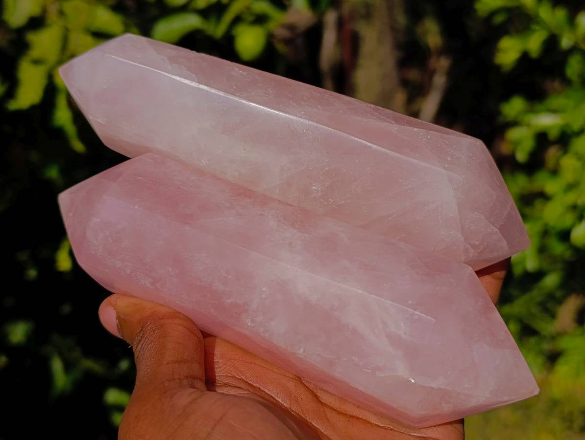 Polished Double Terminated Rose Quartz Points x 4 Madagascar - Toprock Gemstones and Minerals 
