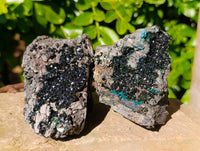 Natural Libethenite Crystals On Dolomite Matrix Specimens x 2 From Shituru, Congo
