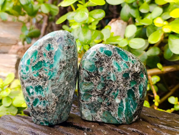 Polished Emerald Mica In Matrix 'Mutokolite' Standing Free Forms x 2 From Mutoko, Zimbabwe - Toprock Gemstones and Minerals 