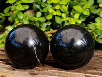 Polished Black Basalt Spheres x 2 From Madagascar