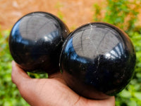 Polished Black Basalt Spheres x 2 From Madagascar