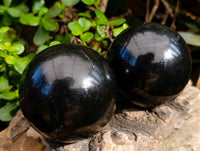 Polished Black Basalt Spheres x 2 From Madagascar