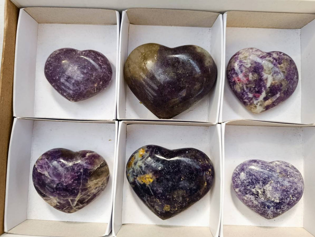 Polished Lepidolite with Pink Rubellite Hearts x 6 From Ambatondrazaka, Madagascar - Toprock Gemstones and Minerals 