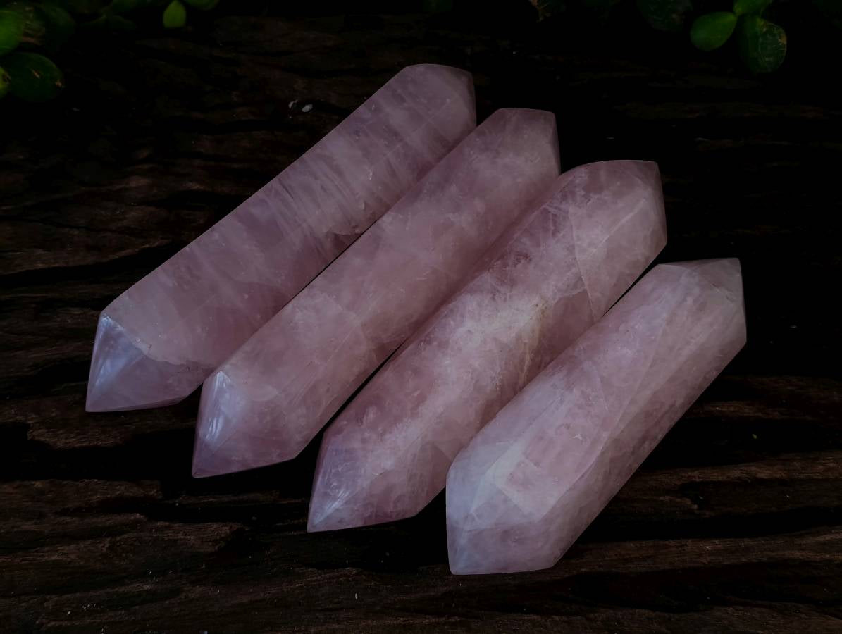 Polished Double Terminated Rose Quartz Points x 4 Madagascar - Toprock Gemstones and Minerals 