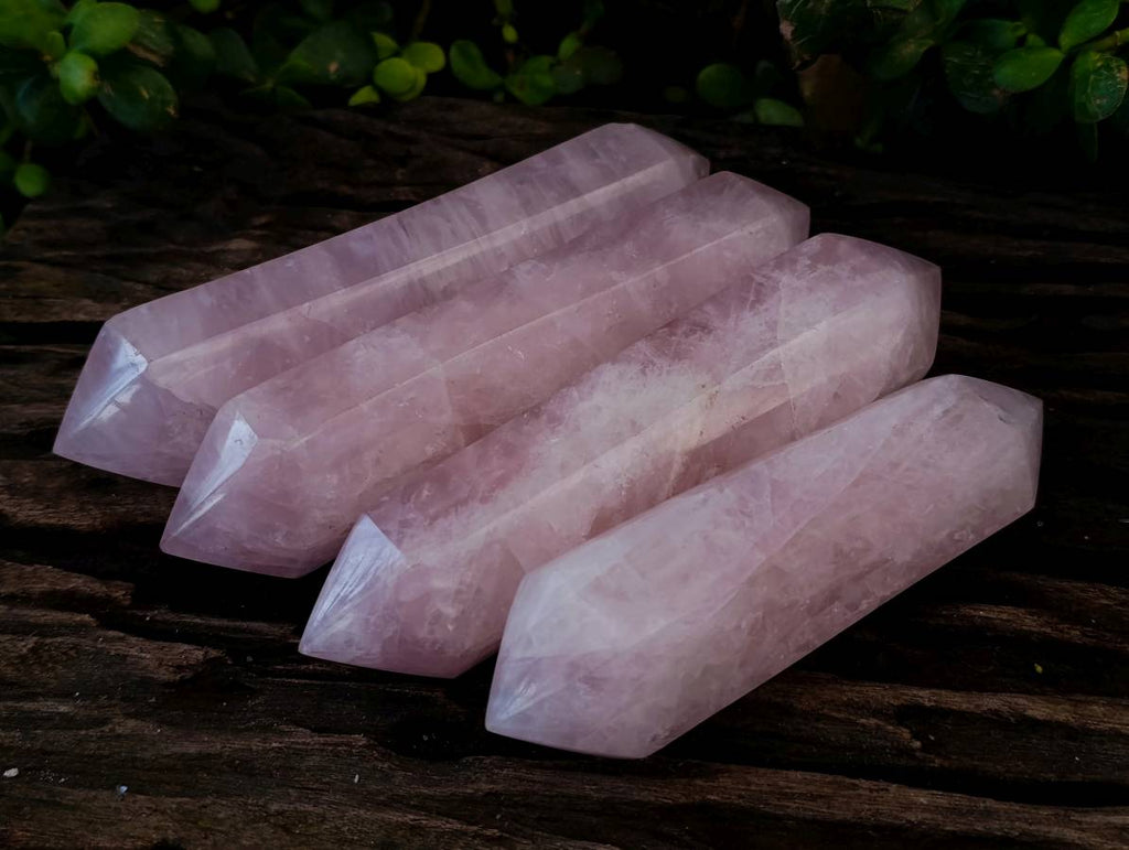 Polished Double Terminated Rose Quartz Points x 4 Madagascar - Toprock Gemstones and Minerals 