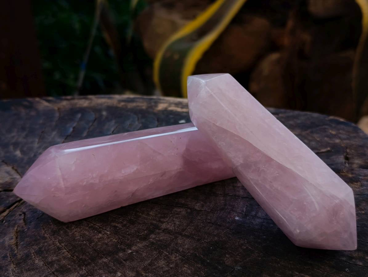 Polished Double Terminated Rose Quartz Points x 4 Madagascar - Toprock Gemstones and Minerals 