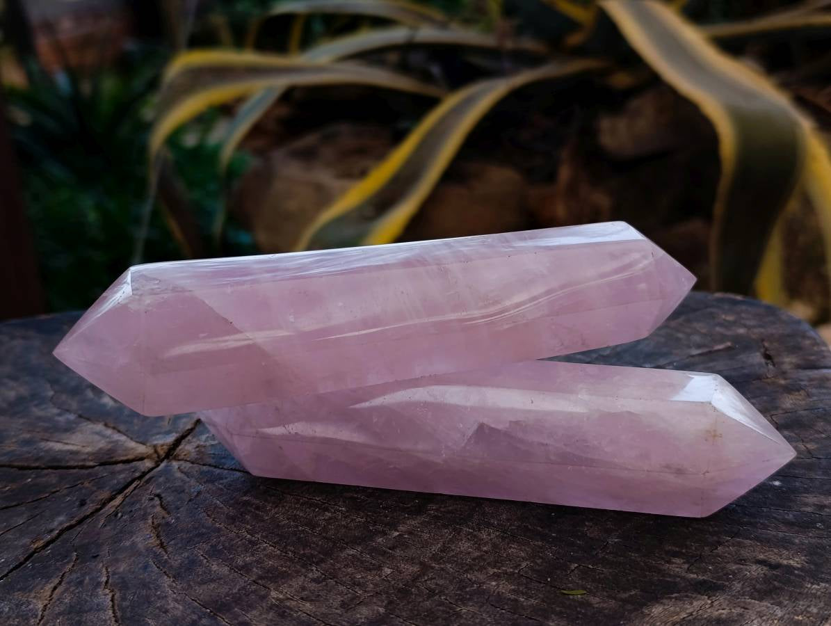 Polished Double Terminated Rose Quartz Points x 4 Madagascar - Toprock Gemstones and Minerals 