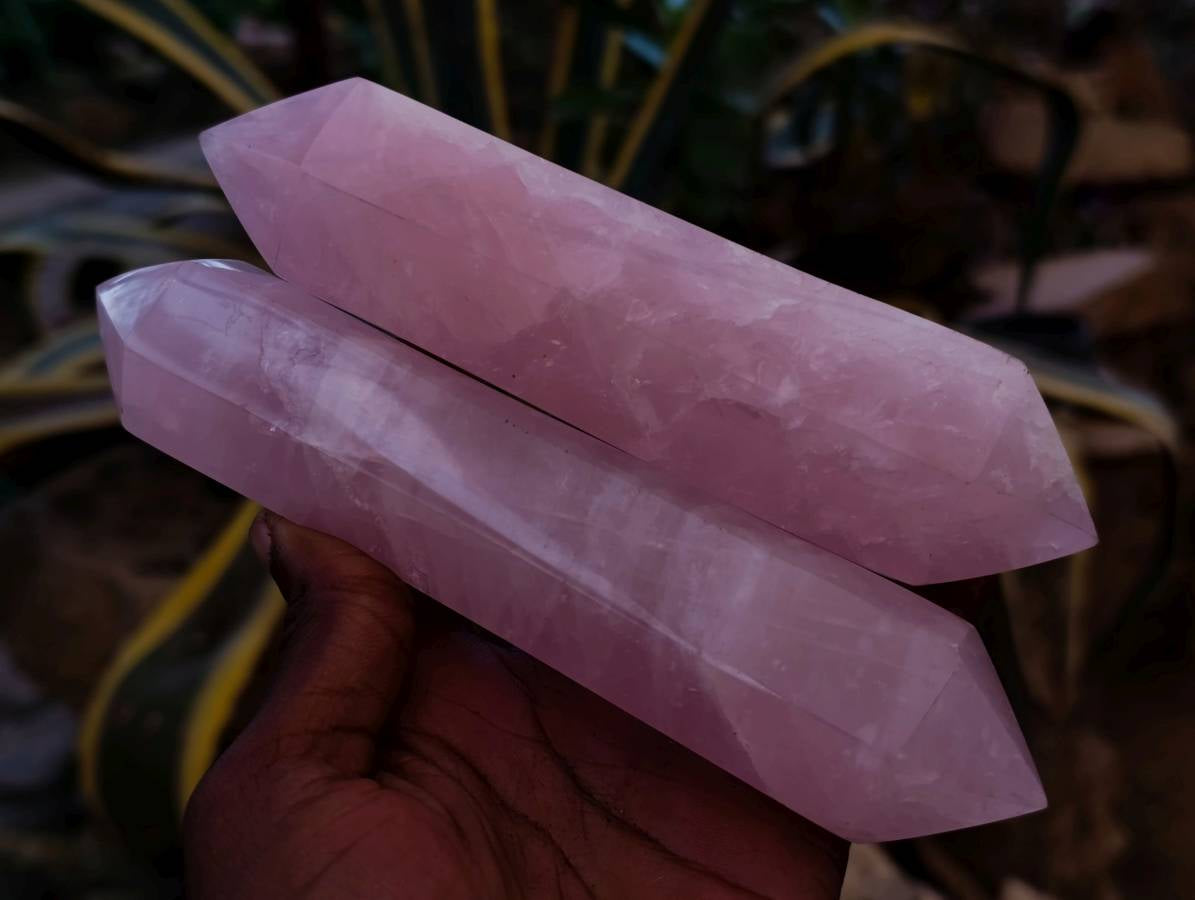Polished Double Terminated Rose Quartz Points x 4 Madagascar - Toprock Gemstones and Minerals 