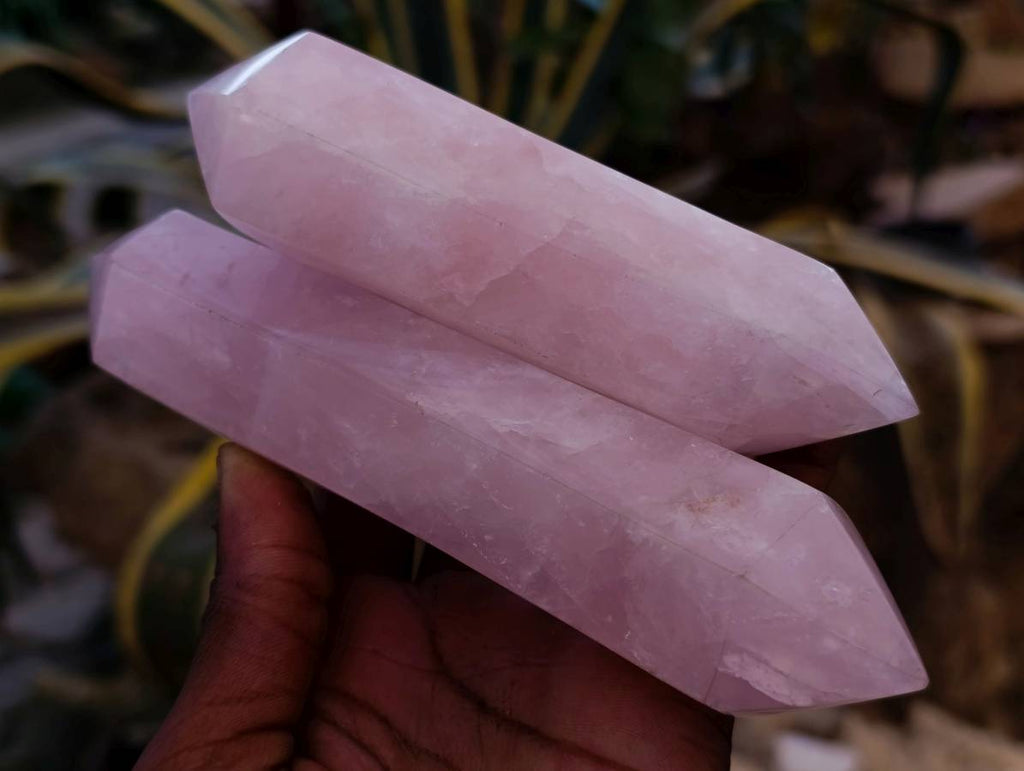 Polished Double Terminated Rose Quartz Points x 4 Madagascar - Toprock Gemstones and Minerals 