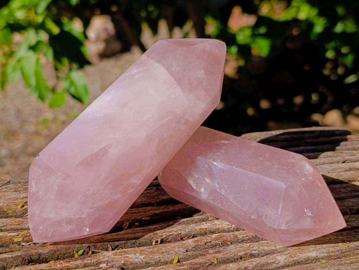 Polished Double Terminated Rose Quartz Points x 4 Madagascar - Toprock Gemstones and Minerals 