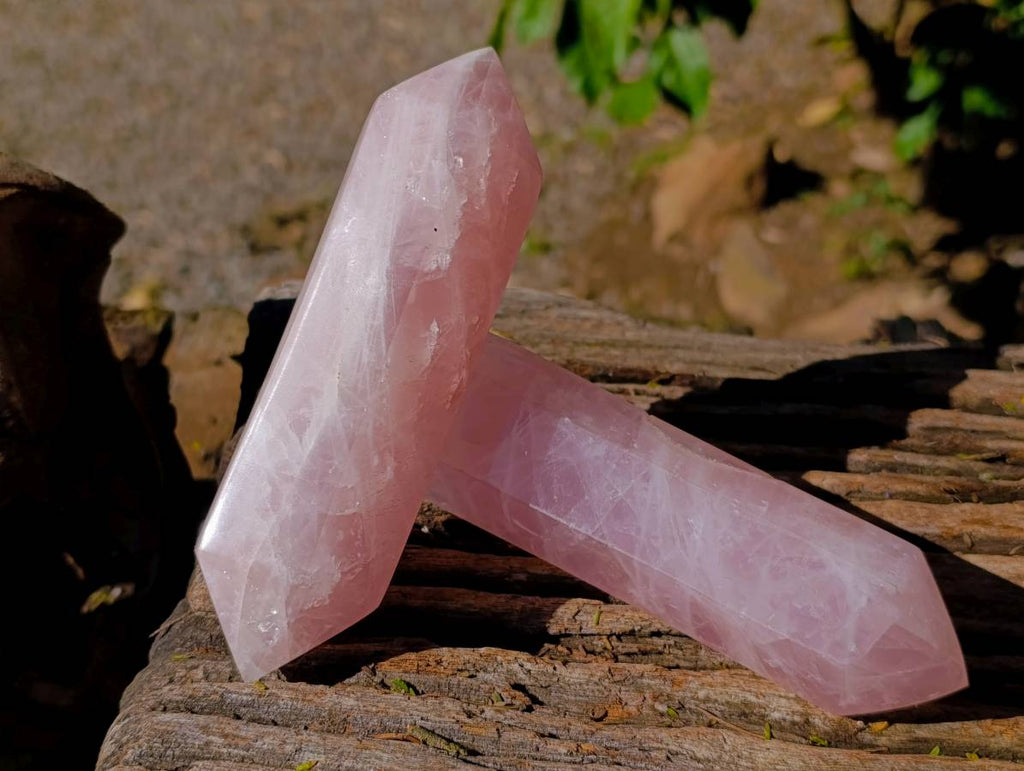 Polished Double Terminated Rose Quartz Points x 4 Madagascar - Toprock Gemstones and Minerals 
