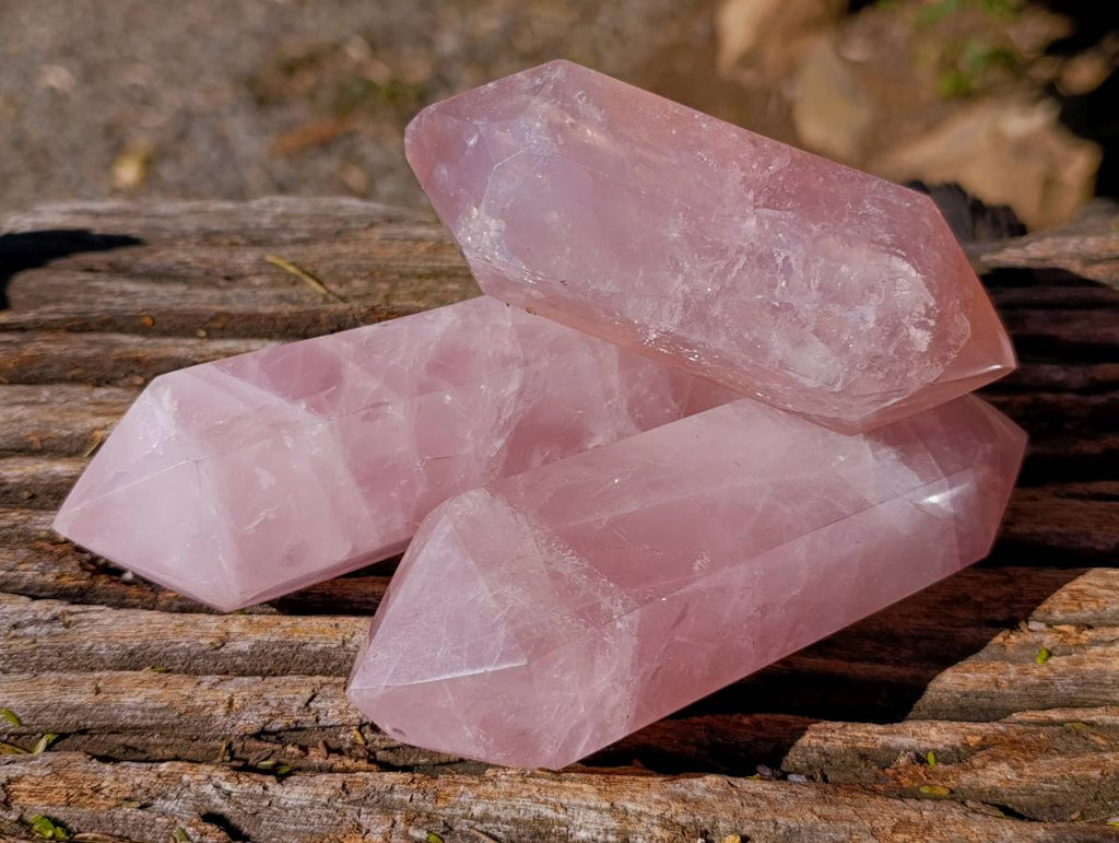 Polished Double Terminated Rose Quartz Points x 4 Madagascar - Toprock Gemstones and Minerals 