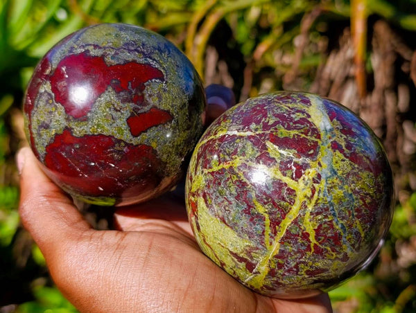 Polished Bastite Dragons Blood Stone Spheres x 3 From Tshipise, South Africa