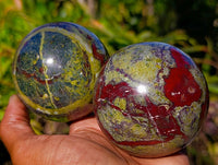 Polished Bastite Dragons Blood Stone Spheres x 3 From Tshipise, South Africa