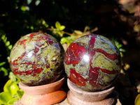 Polished Bastite Dragons Blood Stone Spheres x 3 From Tshipise, South Africa