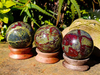 Polished Bastite Dragons Blood Stone Spheres x 3 From Tshipise, South Africa