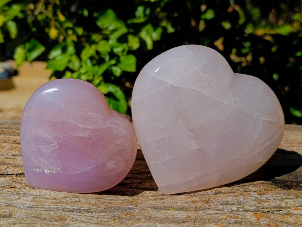 Polished Rose Quartz Gemstone Hearts x 2 Madagascar - Toprock Gemstones and Minerals 