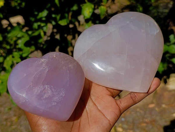 Polished Rose Quartz Gemstone Hearts x 2 Madagascar