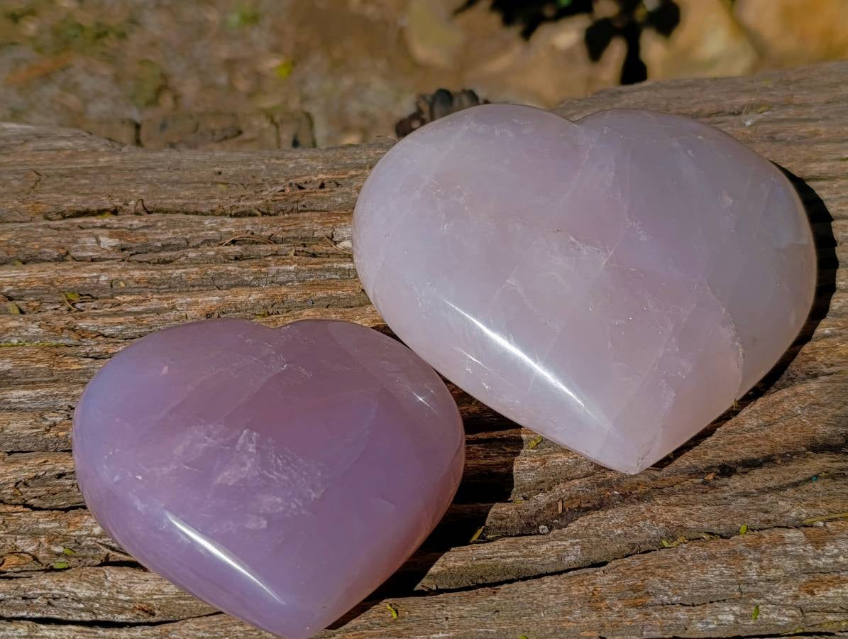 Polished Rose Quartz Gemstone Hearts x 2 Madagascar - Toprock Gemstones and Minerals 