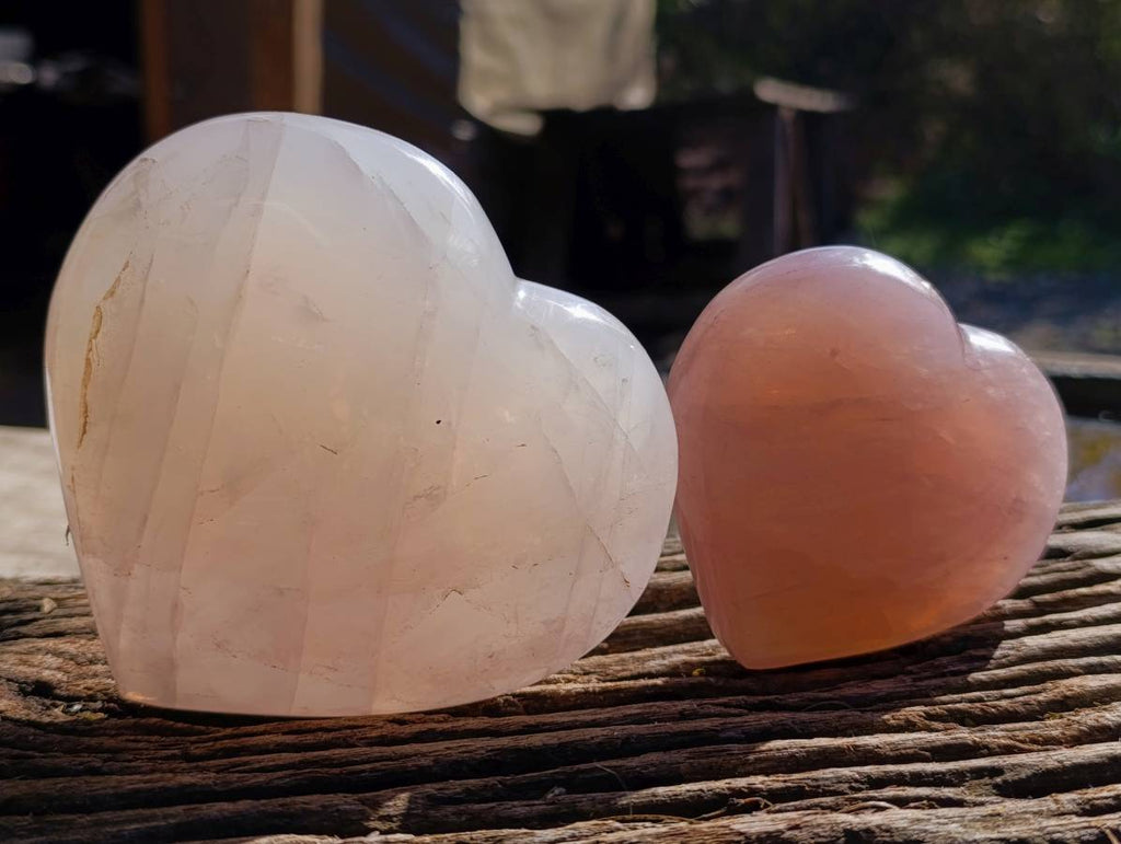Polished Rose Quartz Gemstone Hearts x 2 Madagascar - Toprock Gemstones and Minerals 