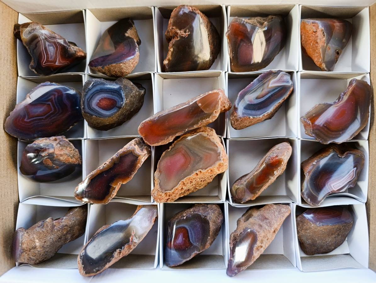 Polished On One Side Red Sashe River Agate Nodules x 20 From Zimbabwe - Toprock Gemstones and Minerals 
