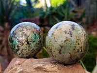 Polished "African Turquoise" Chrysocolla Spheres x 3 From Blue Mine, South Africa
