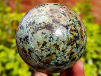 Polished "African Turquoise" Chrysocolla Spheres x 3 From Blue Mine, South Africa