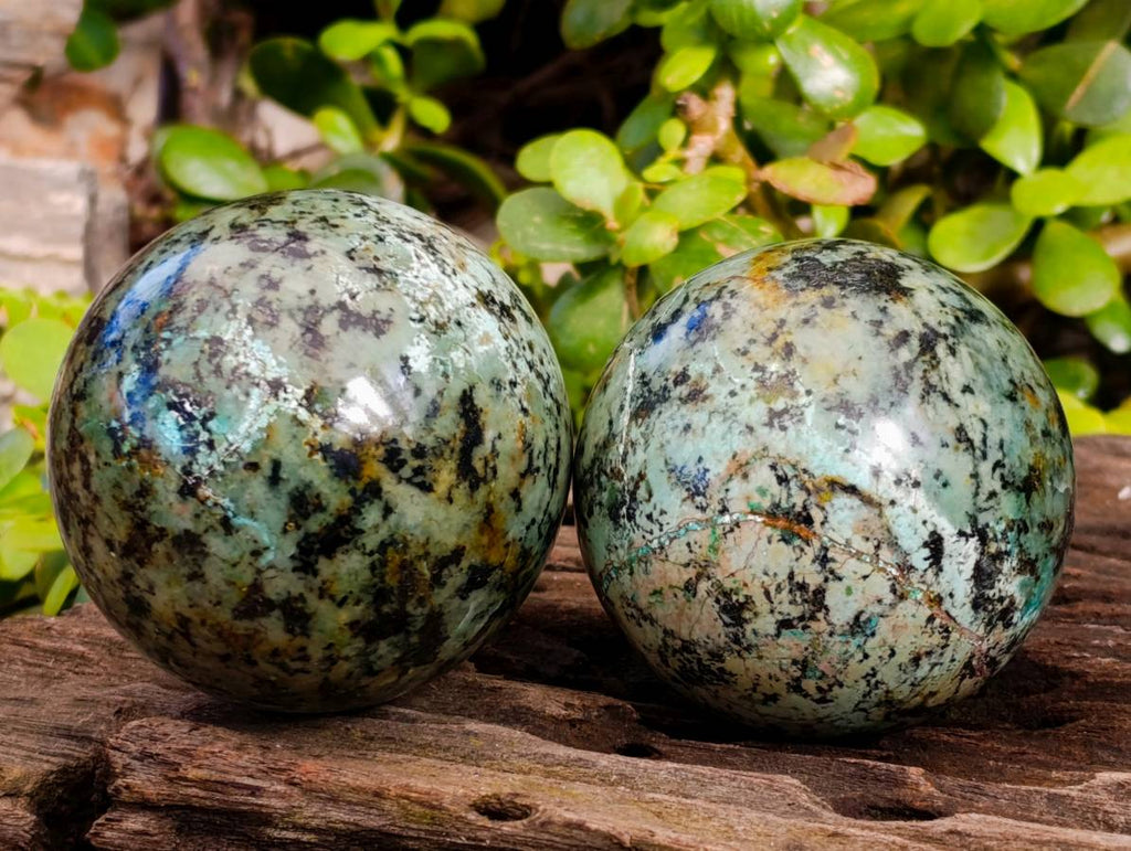 Polished "African Turquoise" Chrysocolla Spheres x 3 From Blue Mine, South Africa - Toprock Gemstones and Minerals 