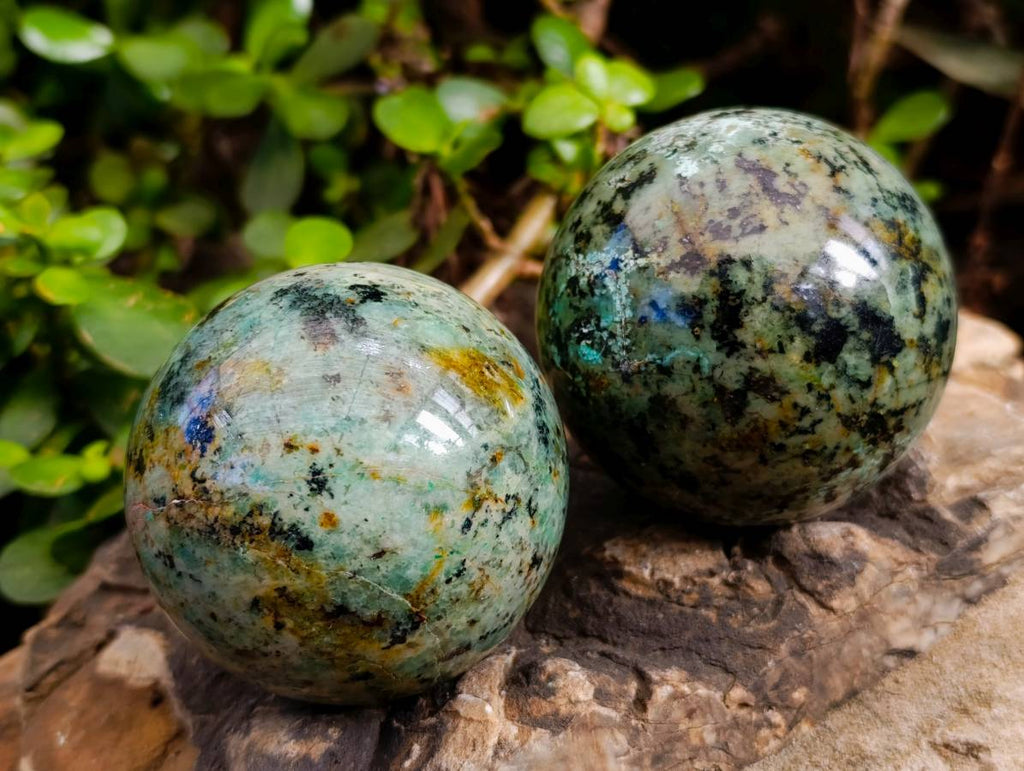 Polished "African Turquoise" Chrysocolla Spheres x 3 From Blue Mine, South Africa - Toprock Gemstones and Minerals 