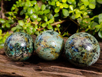 Polished "African Turquoise" Chrysocolla Spheres x 3 From Blue Mine, South Africa