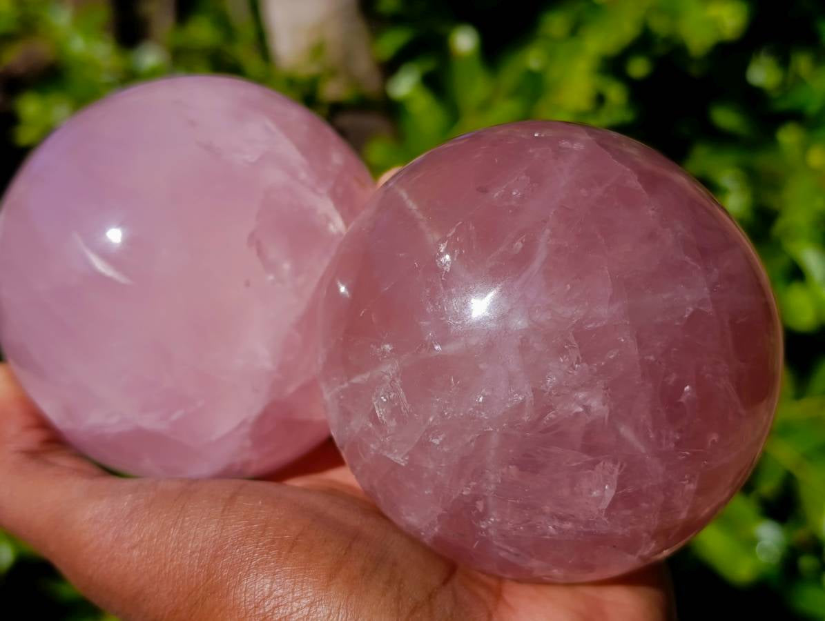 Polished Pair Star Rose Quartz Sphere x 2 Madagascar - Toprock Gemstones and Minerals 