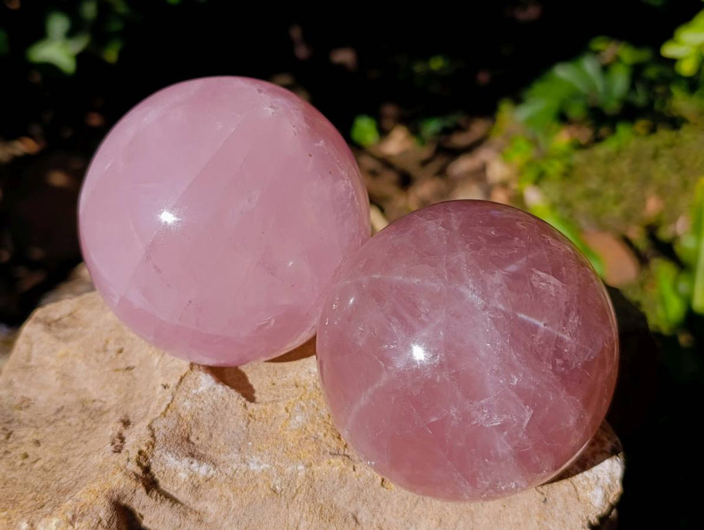Polished Pair Star Rose Quartz Sphere x 2 Madagascar - Toprock Gemstones and Minerals 