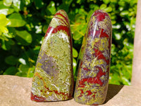 Polished Bastite Dragons Blood Standing Free Forms x 2 From Tshipise, South Africa