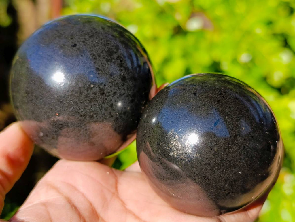Polished Black Basalt Spheres x 4 From Antsirabe, Madagascar - Toprock Gemstones and Minerals 