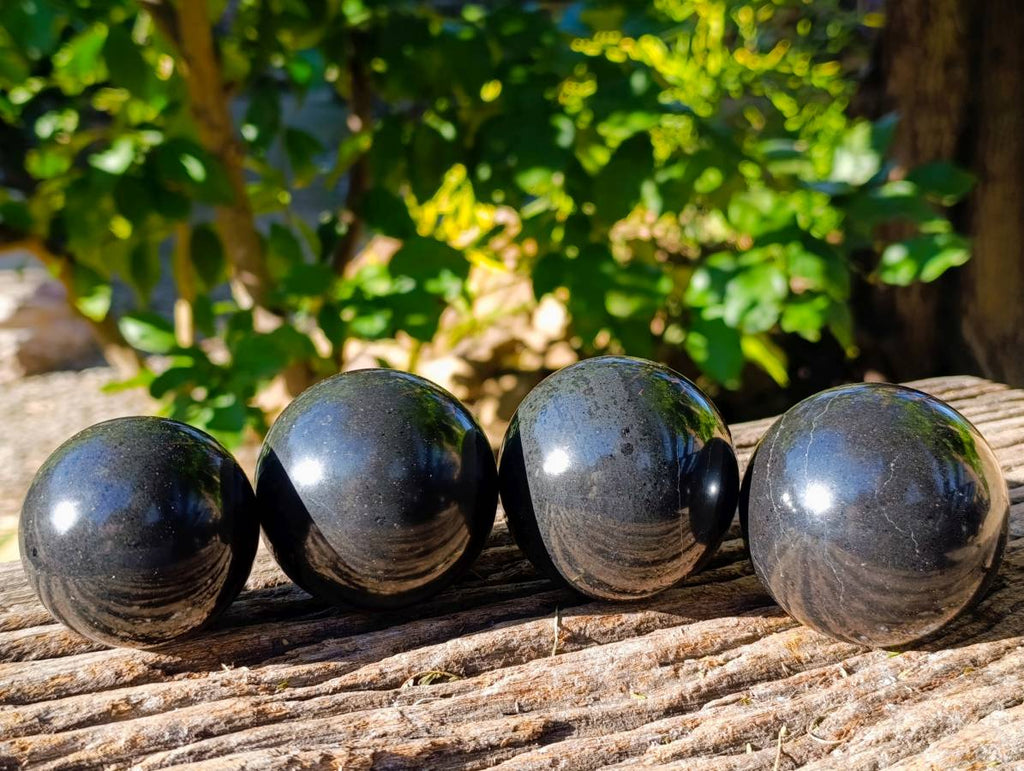 Polished Black Basalt Spheres x 4 From Antsirabe, Madagascar - Toprock Gemstones and Minerals 