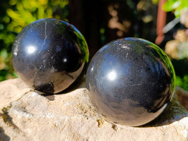 Polished Black Basalt Spheres x 4 From Antsirabe, Madagascar