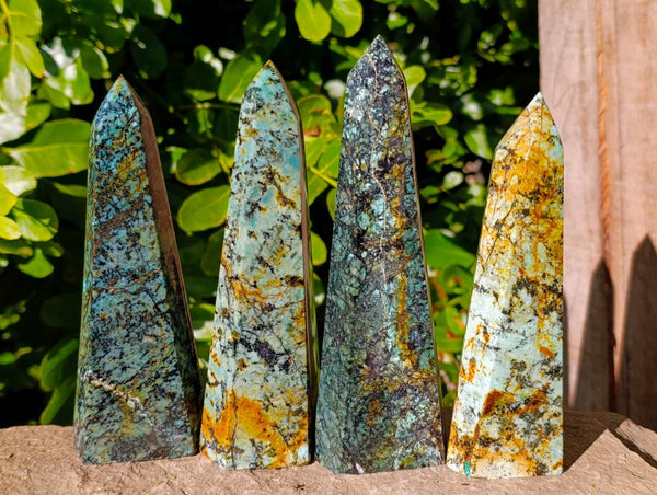 Polished Chrysocolla / African Turquoise Points x 4 From South Africa