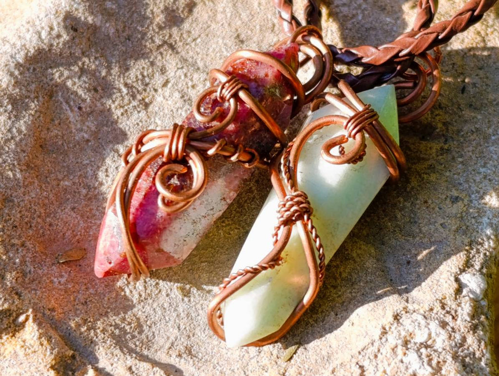 Polished Mixed Copper Wire Wrapped Pendants x 6 From Southern Africa - Toprock Gemstones and Minerals 