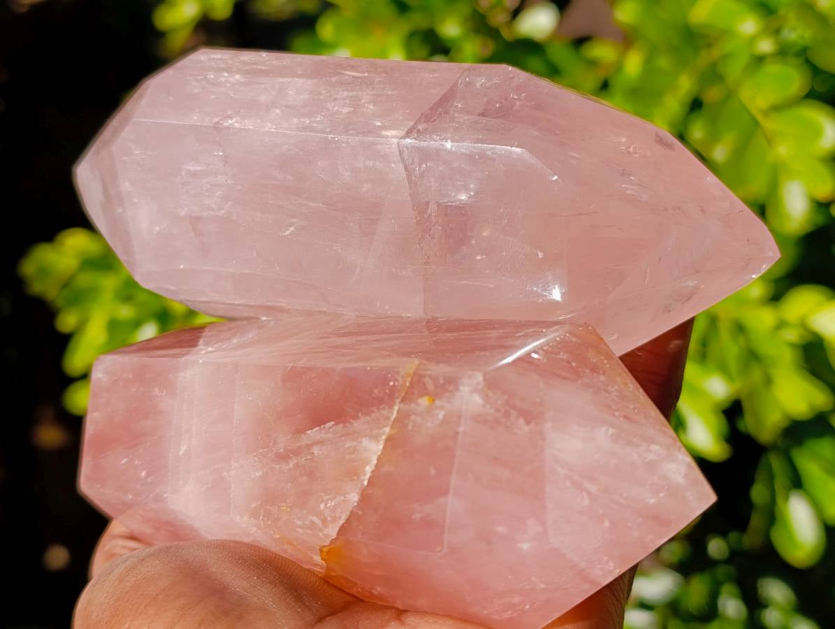 Polished Rose Quartz Double Terminated Points x 2 From Madagascar - Toprock Gemstones and Minerals 