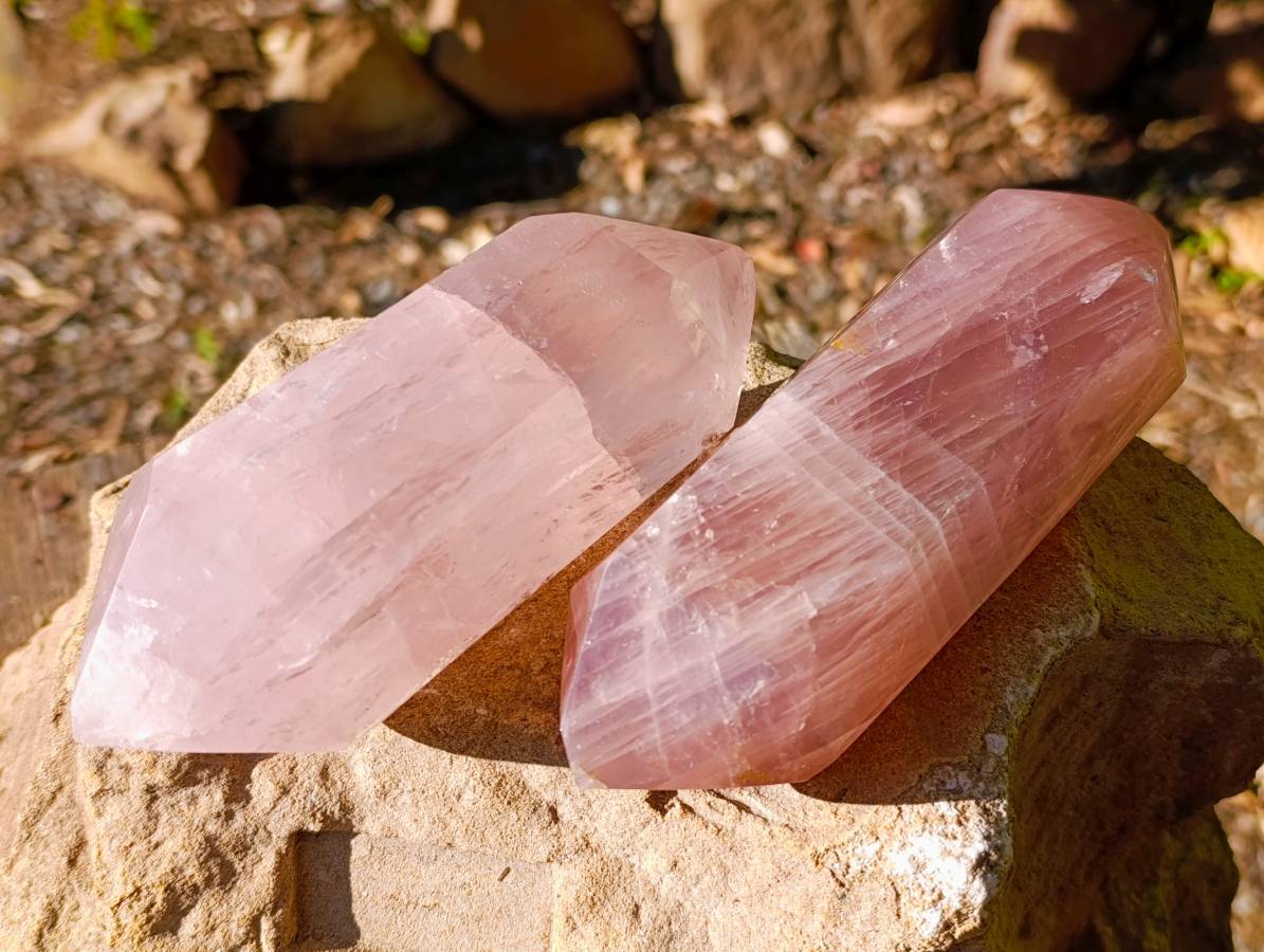 Polished Rose Quartz Double Terminated Points x 2 From Madagascar - Toprock Gemstones and Minerals 